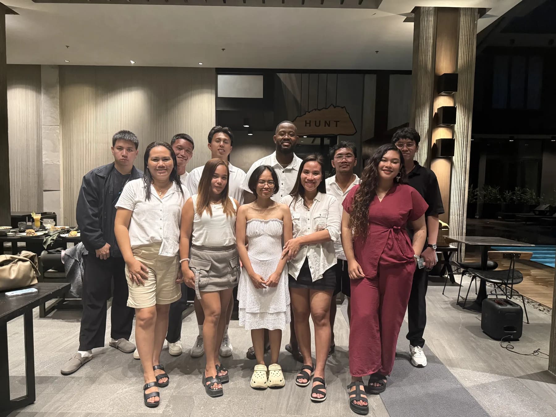 The MyThorneAI team gathered together at a hotel lobby