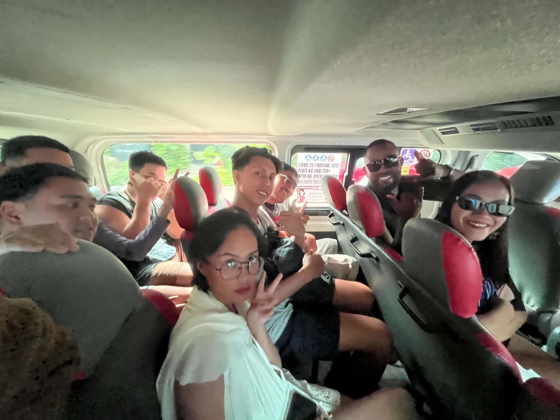 The MyThorneAI team packed into a van on the way to the next stop