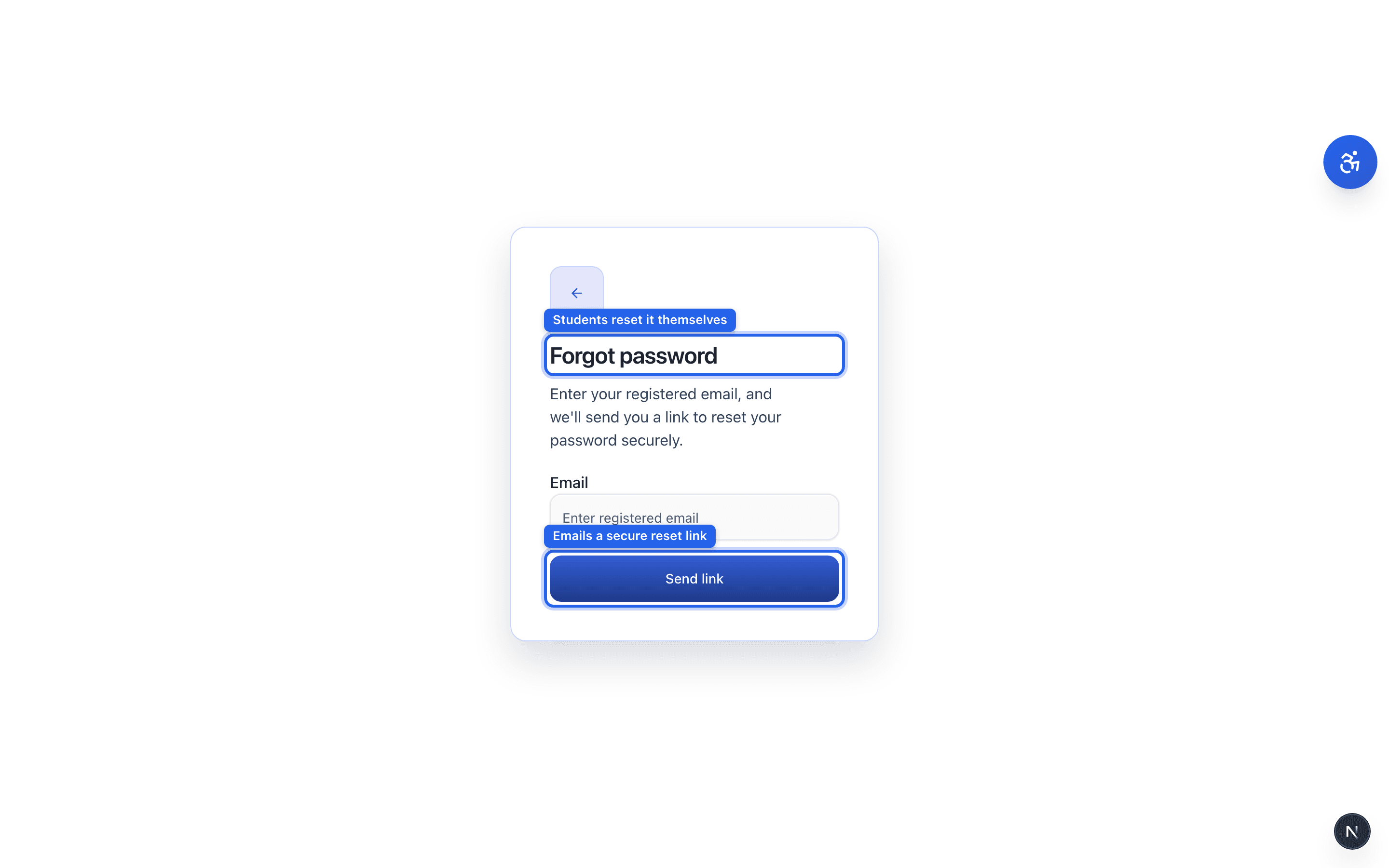 The Forgot password page with email field and Send link
