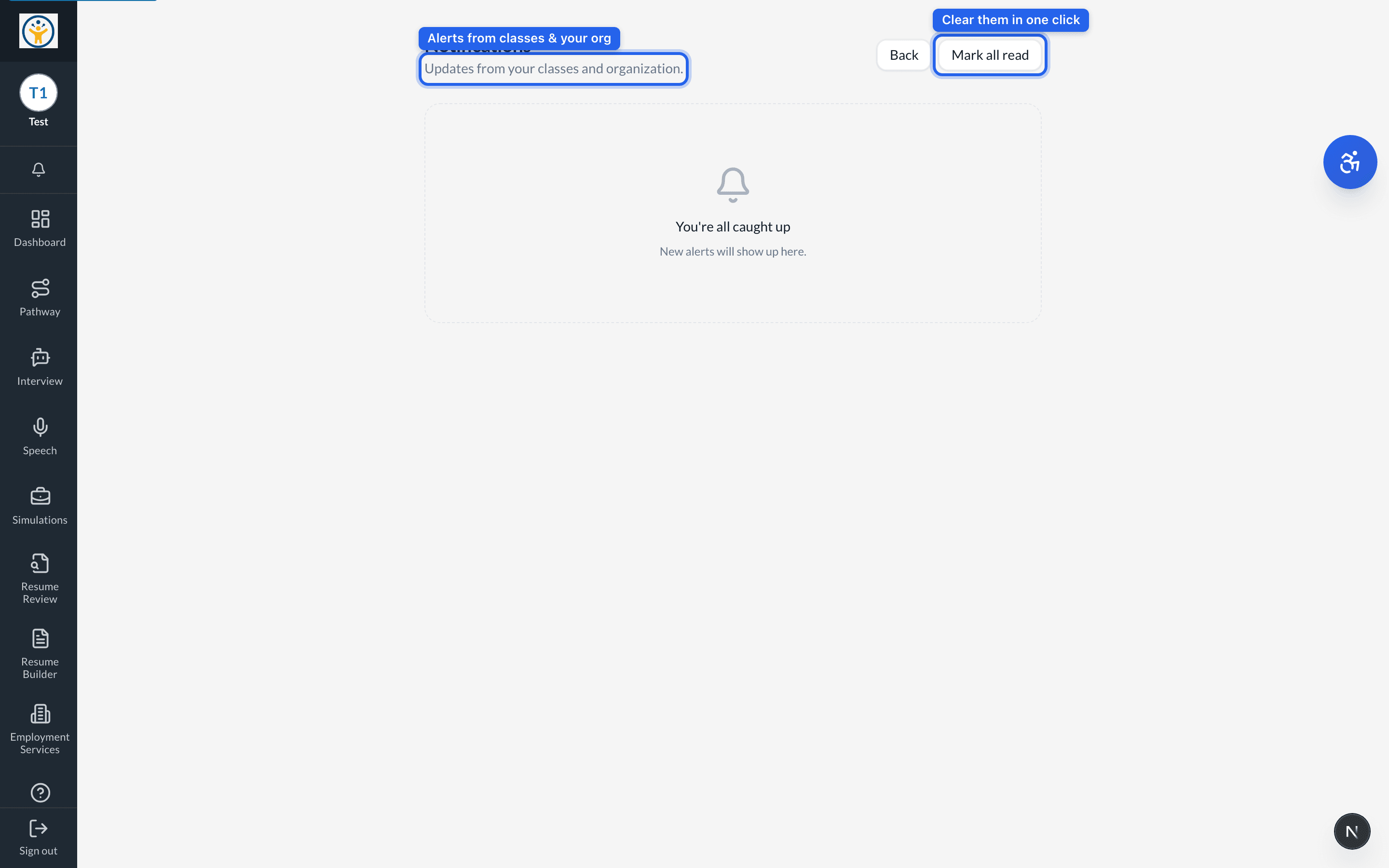 The notifications page with Mark all read