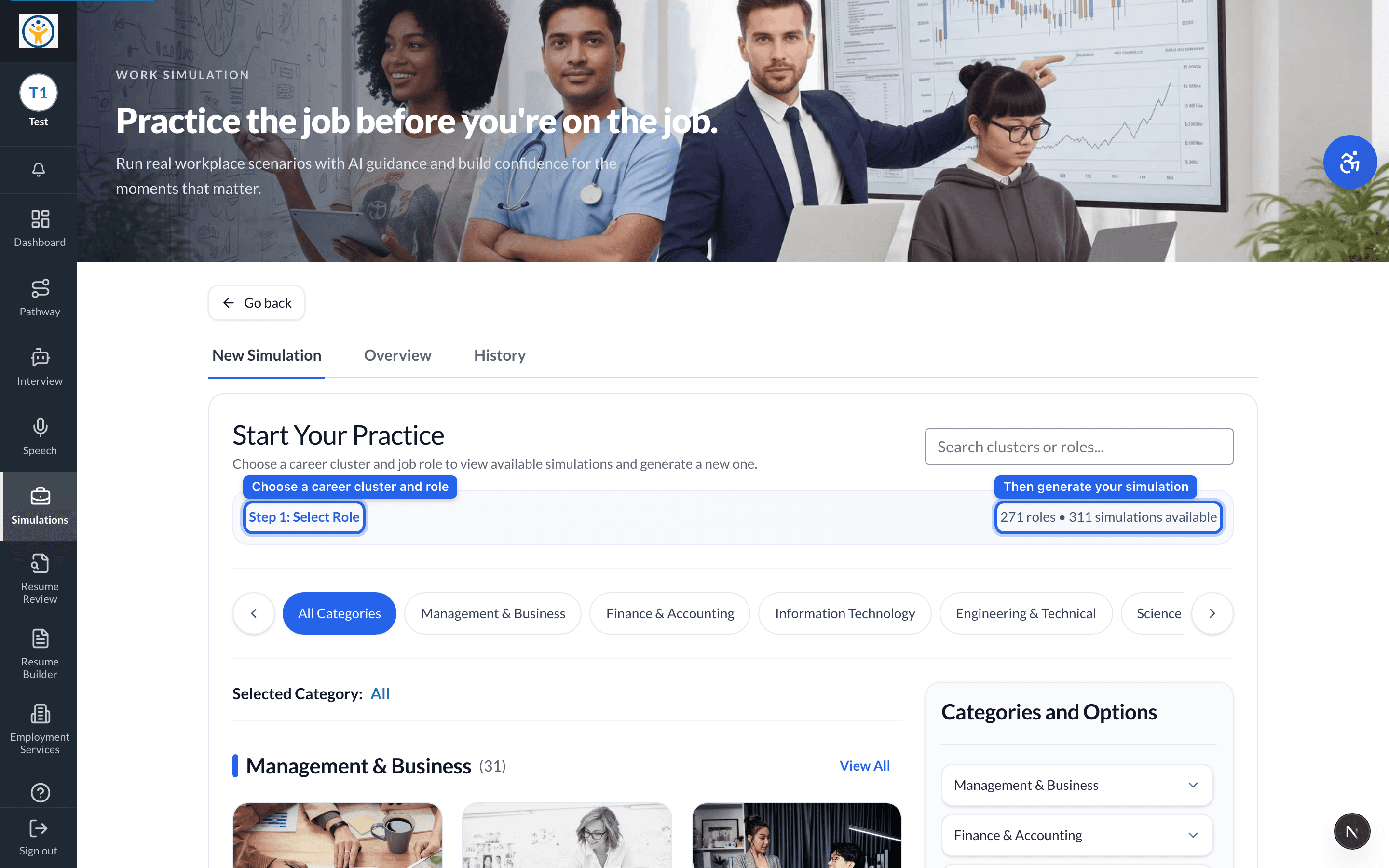 Work Simulation role picker