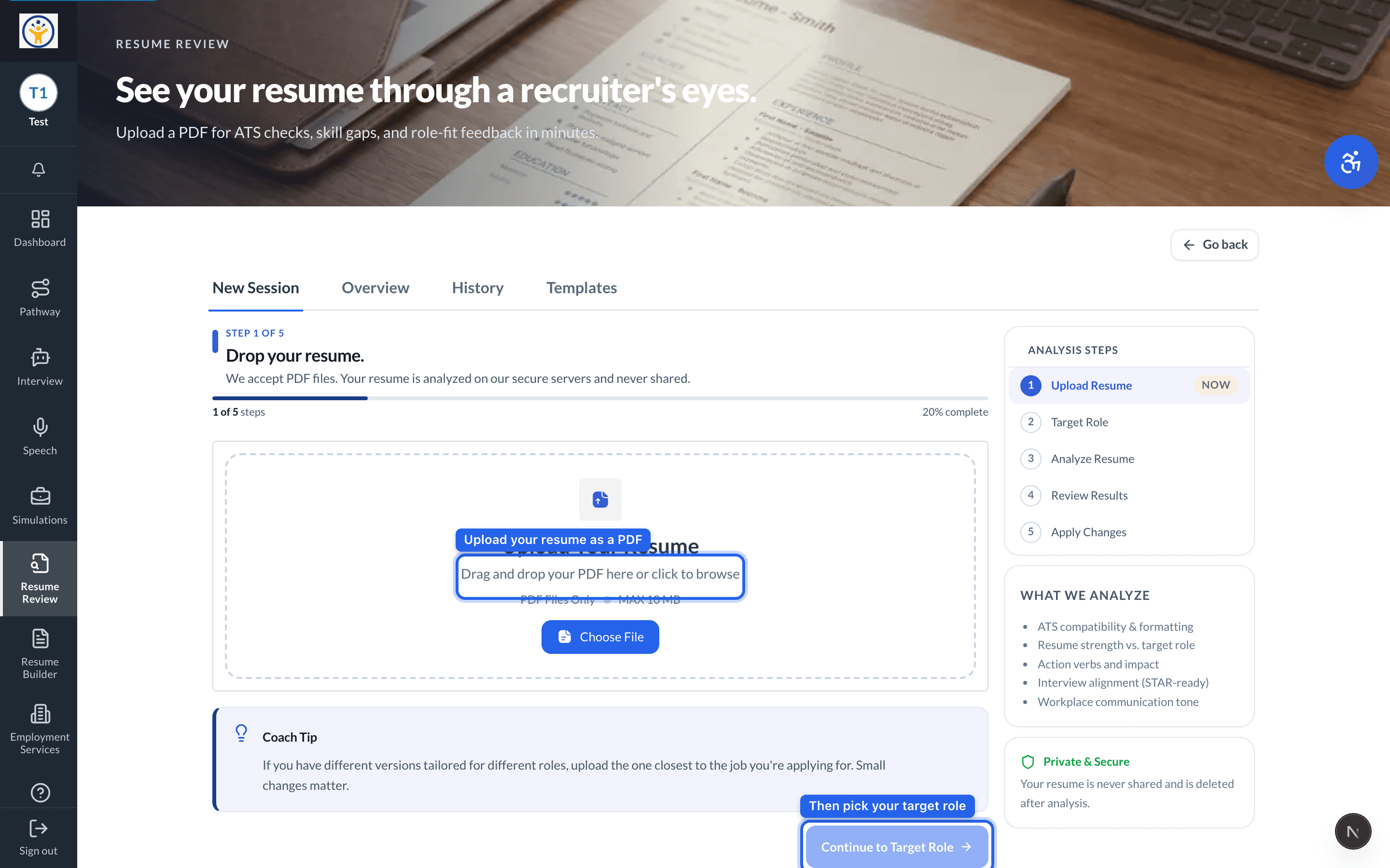 Resume Review upload step